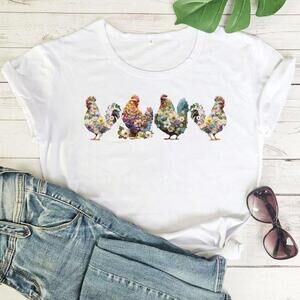 Floral Chicken Cute Farm Animal Lover Aesthetic Graphic TShirt